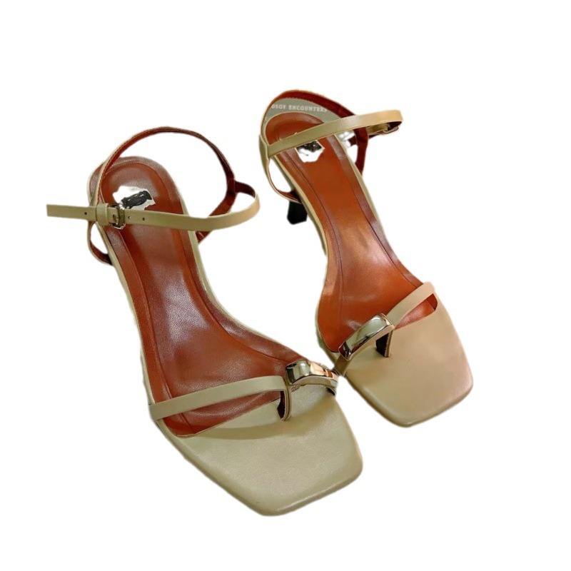 Z2024 summer new fashionable open toe square toe clip toe metal decoration fine heel casual straight strap high-heeled sandals for women Z2024 summer new fashionable open toe square toe clip toe metal decoration fine heel casual straight strap high-heeled sandals for women