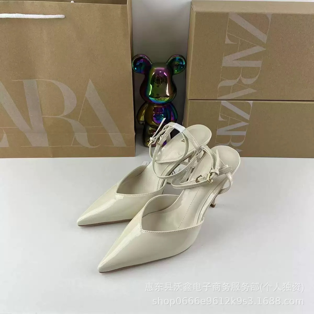 Za2025 Spring New Product: Lacquered Leather Effect with Decorative Pointed High Heels, Dew Heels, Fine Heels, Muller Shoes, Headless and Empty Sandals Za2025 Spring New Product: Lacquered Leather Effect with Decorative Pointed High Heels, Dew Heels, Fine Heels, Muller Shoes, Headless and Empty Sandals