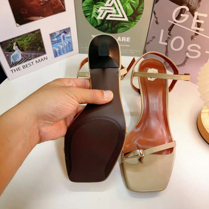 Z2024 summer new fashionable open toe square toe clip toe metal decoration fine heel casual straight strap high-heeled sandals for women Z2024 summer new fashionable open toe square toe clip toe metal decoration fine heel casual straight strap high-heeled sandals for women