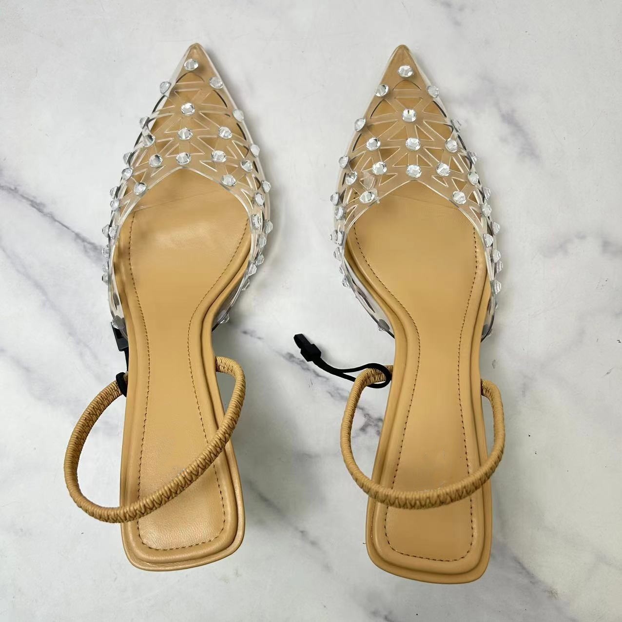 ZA Baotou PVC Transparent Fine Heel Sandals for Women 2024 New Water Diamond European and American Style Versatile Pointed High Heels for Women ZA Baotou PVC Transparent Fine Heel Sandals for Women 2024 New Water Diamond European and American Style Versatile Pointed High Heels for Women