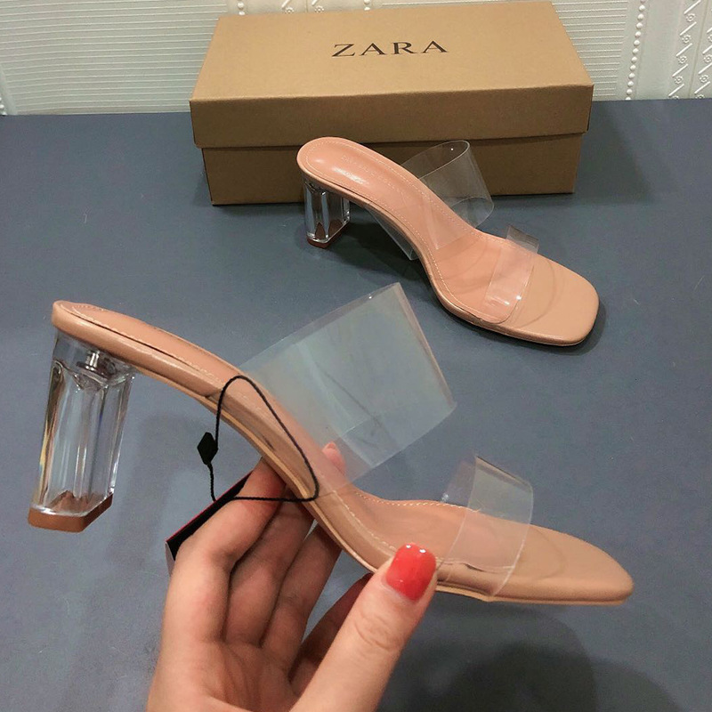 ZA Women's Shoes 2024 Spring/Summer Square Head with Transparent Heels Women's Coarse Heels Back Air Outerwear Fashion Sandals Women ZA Women's Shoes 2024 Spring/Summer Square Head with Transparent Heels Women's Coarse Heels Back Air Outerwear Fashion Sandals Women