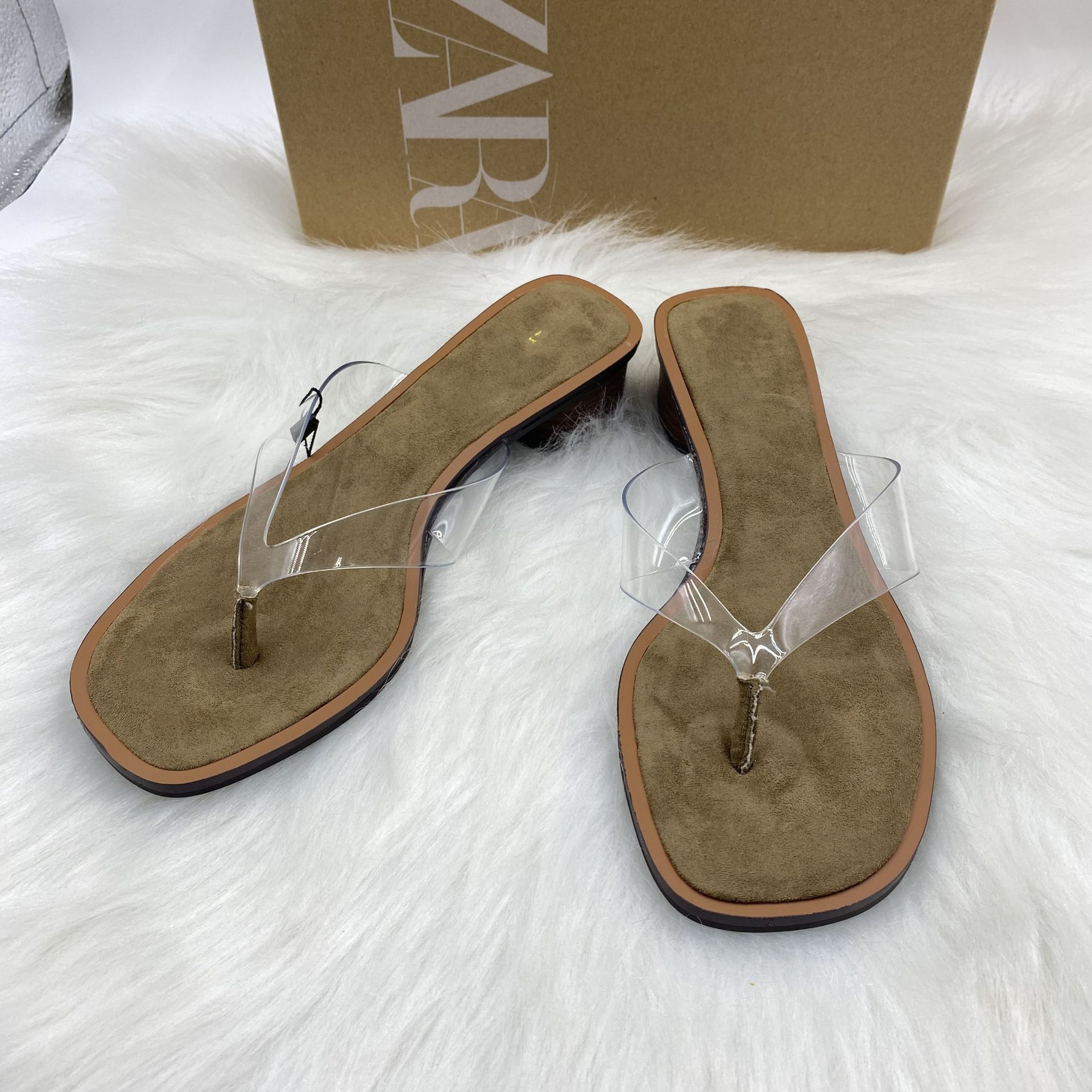 ZA2025 Summer Cool Slippers for Women, Wearing Thin Heels with Empty Heels, Transparent Straight Slippers, Crystal Heels, Cool Slippers for Women