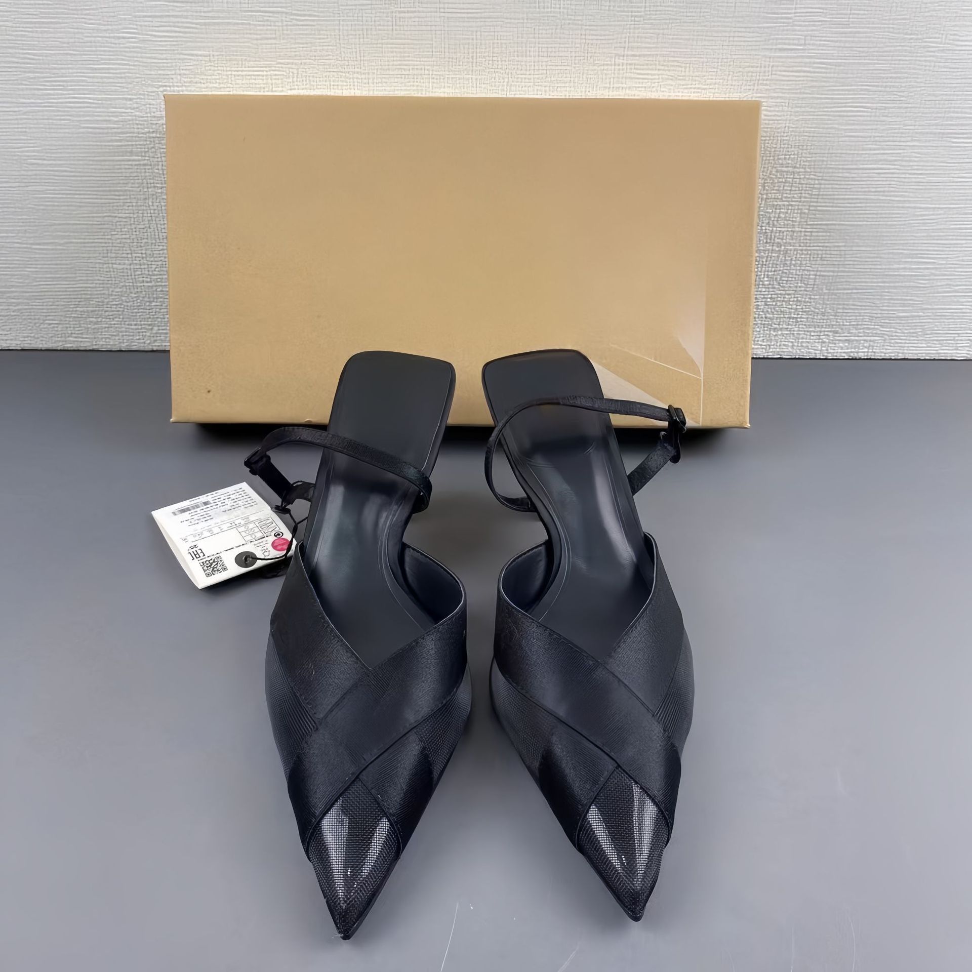 ZA women's shoes 2024 summer French pointed temperament cross mesh thin heel high heels elastic back strap women's sandals ZA women's shoes 2024 summer French pointed temperament cross mesh thin heel high heels elastic back strap women's sandals