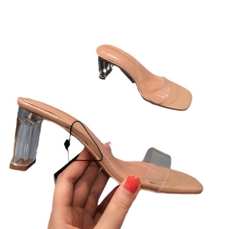 ZA Women's Shoes 2024 Spring/Summer Square Head with Transparent Heels Women's Coarse Heels Back Air Outerwear Fashion Sandals Women ZA Women's Shoes 2024 Spring/Summer Square Head with Transparent Heels Women's Coarse Heels Back Air Outerwear Fashion Sandals Women