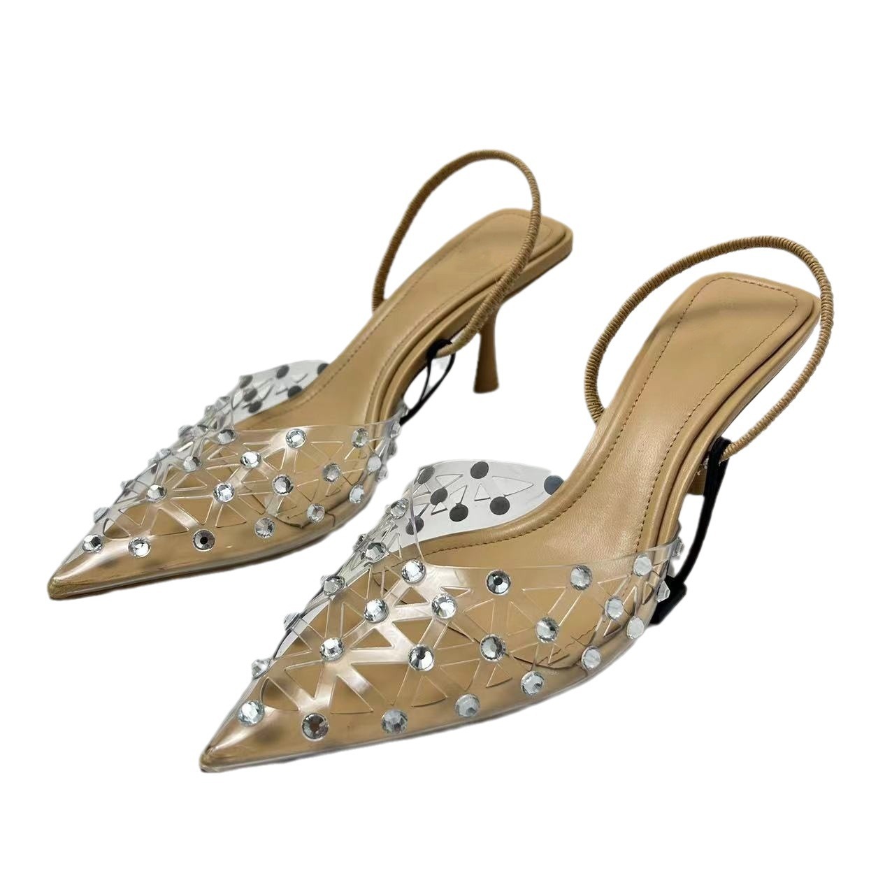 ZA Baotou PVC Transparent Fine Heel Sandals for Women 2024 New Water Diamond European and American Style Versatile Pointed High Heels for Women ZA Baotou PVC Transparent Fine Heel Sandals for Women 2024 New Water Diamond European and American Style Versatile Pointed High Heels for Women