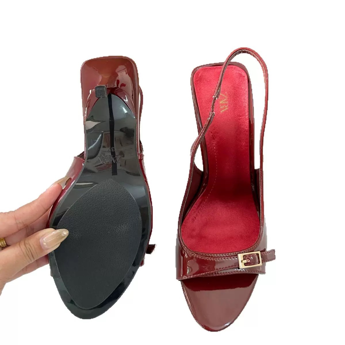 Za2024 Spring/Summer Sandals Square Head Open Toe Shallow Mouth Stiletto High Heels Belt Buckle Elegant French Women's Shoes Strap Za2024 Spring/Summer Sandals Square Head Open Toe Shallow Mouth Stiletto High Heels Belt Buckle Elegant French Women's Shoes Strap