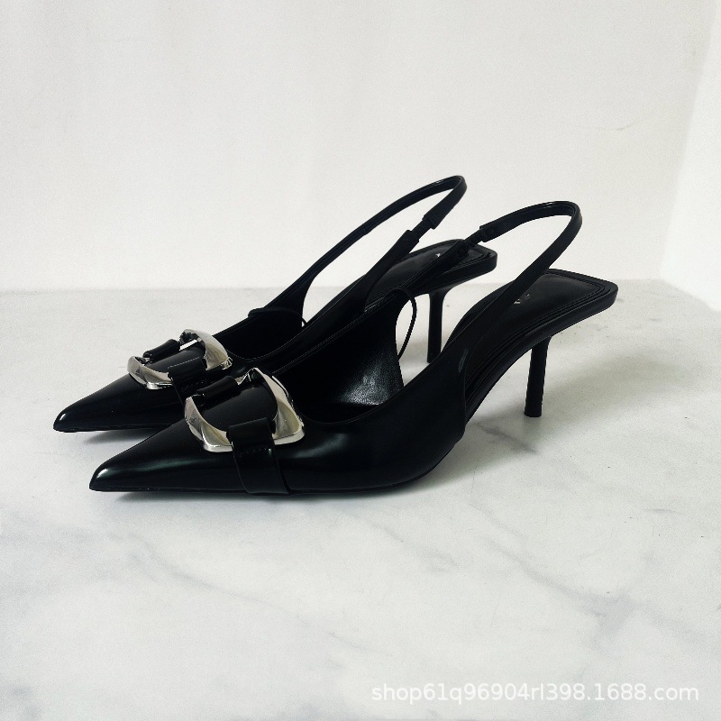 Zar2024 Autumn/Winter New Product: Black Metal Ornament with Exposed Heels and Pointed Mouller High Heels 2272533510 Zar2024 Autumn/Winter New Product: Black Metal Ornament with Exposed Heels and Pointed Mouller High Heels 2272533510