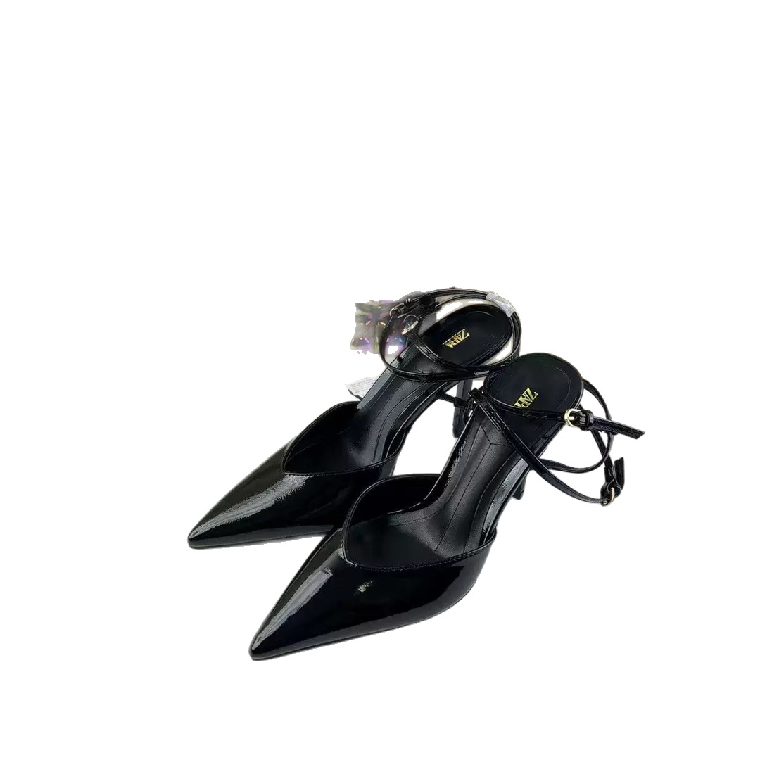 Za2025 Spring New Product: Lacquered Leather Effect with Decorative Pointed High Heels, Dew Heels, Fine Heels, Muller Shoes, Headless and Empty Sandals Za2025 Spring New Product: Lacquered Leather Effect with Decorative Pointed High Heels, Dew Heels, Fine Heels, Muller Shoes, Headless and Empty Sandals