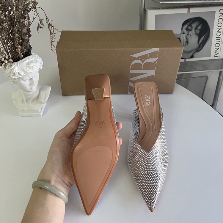 ZA new women's shoes for autumn 2024, transparent rhinestone fairy pointed slender high-heeled toe, sexy outerwear style, cool drag ZA new women's shoes for autumn 2024, transparent rhinestone fairy pointed slender high-heeled toe, sexy outerwear style, cool drag