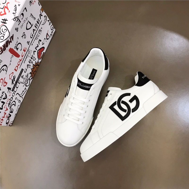 Trendy European Station DG letter genuine leather men's shoes new breathable white shoes lace up fashionable men's sports board shoes