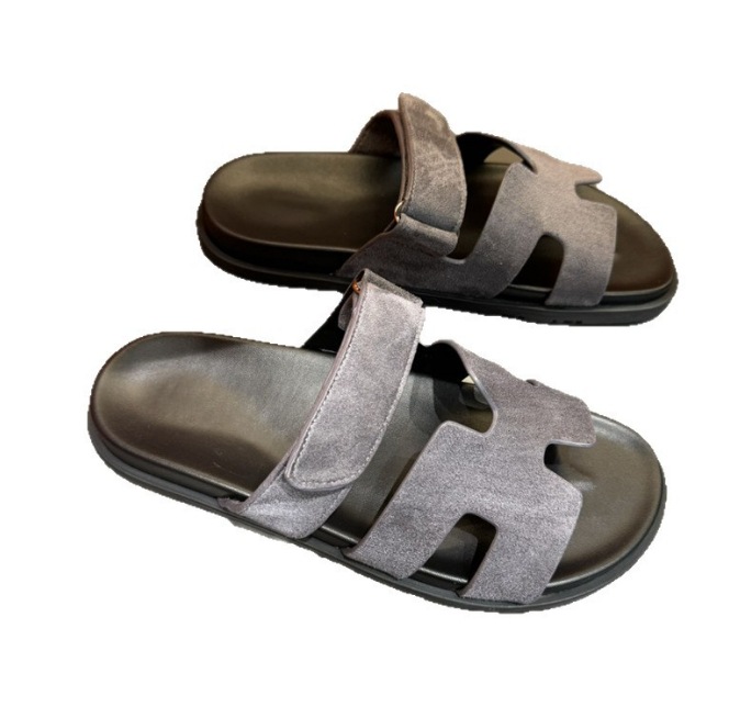 Summer slippers for men, made of genuine leather with soft soles, slip resistant fashion shoes for external wear, European station, light luxury, Velcro, casual, H-shaped slippers Summer slippers for men, made of genuine leather with soft soles, slip resistant fashion shoes for external wear, European station, light luxury, Velcro, casual, H-shaped slippers