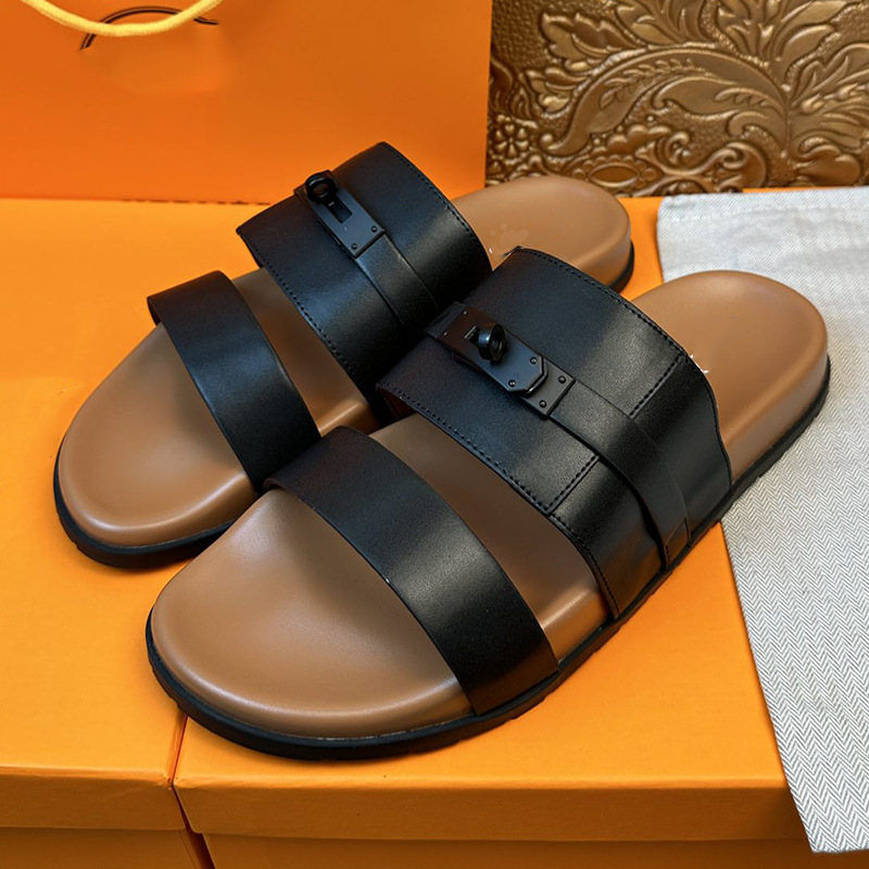 Soft soled slippers for men's summer fashion brand, light luxury leather, breathable outer casual shoes, European station, anti slip, British one-piece mop Soft soled slippers for men's summer fashion brand, light luxury leather, breathable outer casual shoes, European station, anti slip, British one-piece mop