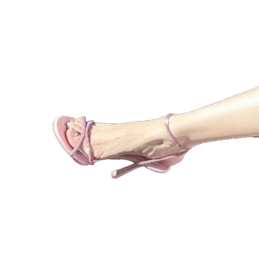 French Fairy Pink Straight Sandals 2025 New Style Water Diamond Sexy High Heel Sandals for Foreign Trade 9cm Thin Heel Shoes French Fairy Pink Straight Sandals 2025 New Style Water Diamond Sexy High Heel Sandals for Foreign Trade 9cm Thin Heel Shoes