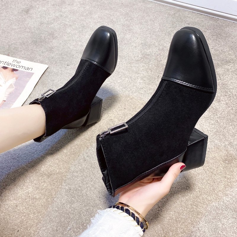 Martin boots for women 2024 autumn new style British style thick heel, mid heel, slim boots retro short boots, front zipper boots for children Martin boots for women 2024 autumn new style British style thick heel, mid heel, slim boots retro short boots, front zipper boots for children