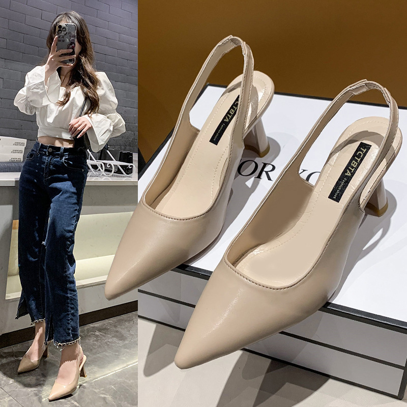 2024 Spring/Summer New Pointed High Heels for Women, Thin Heels with Headless Sandals, Shallow Mouth Single Shoes for Women