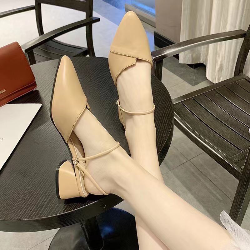 Coarse heeled sandals for women in summer 2024, new style with Baotou half slippers, Korean version, both inside and outside, high heels for women Coarse heeled sandals for women in summer 2024, new style with Baotou half slippers, Korean version, both inside and outside, high heels for women