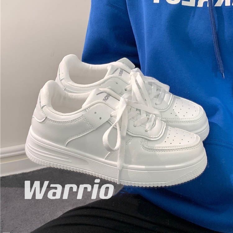 Wholesale of small white shoes for foreign trade 2024 Spring and Autumn new style thick soled pure white round toe board shoes for students, lace up casual shoes for women