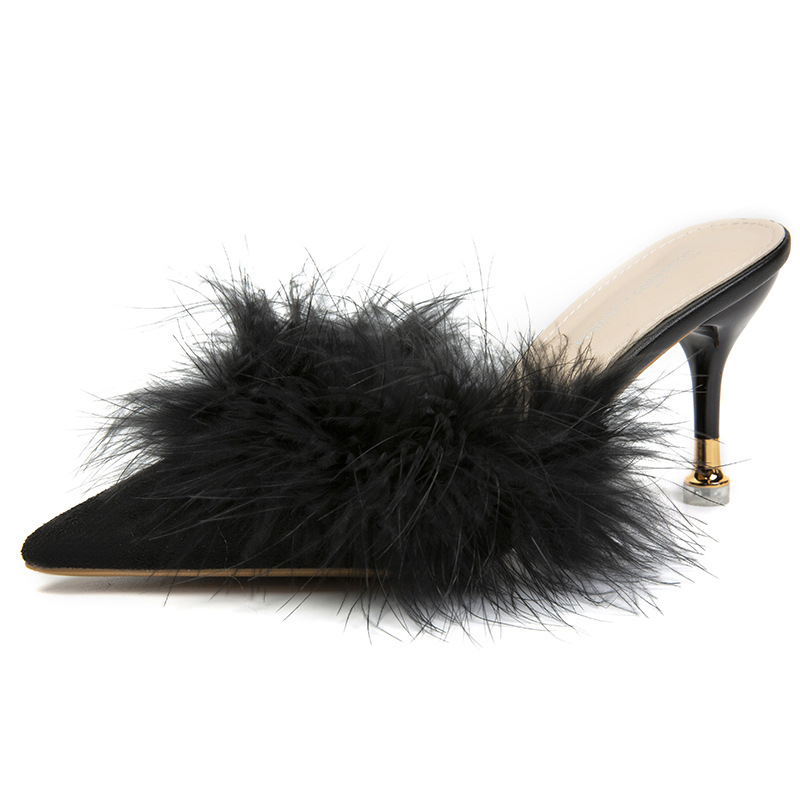2024 New High Heel Slippers for Foreign Trade Large High Heels Thin Heels Hairy Pointed Sandals Wholesale and Delivery for Women 2024 New High Heel Slippers for Foreign Trade Large High Heels Thin Heels Hairy Pointed Sandals Wholesale and Delivery for Women