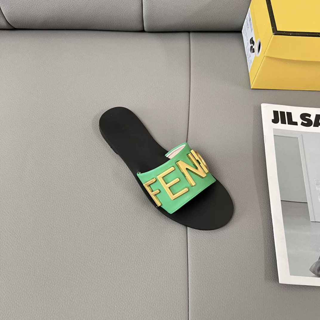 2025 New European and American Style Metal Letter Slippers with One Word Strap for Female Lazy Fashion F Series Cool Slippers 2025 New European and American Style Metal Letter Slippers with One Word Strap for Female Lazy Fashion F Series Cool Slippers