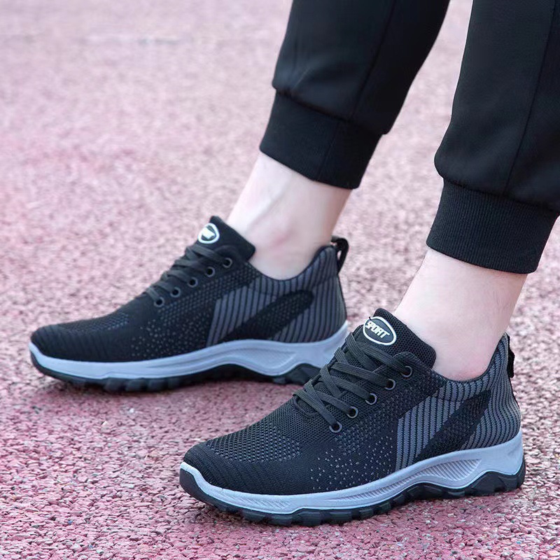 New Middle aged and Elderly Men's and Women's Same Style Flyknit Breathable Casual Shoes Spring and Autumn Dad Shoes Men's Soft soled Comfortable Walking Shoes