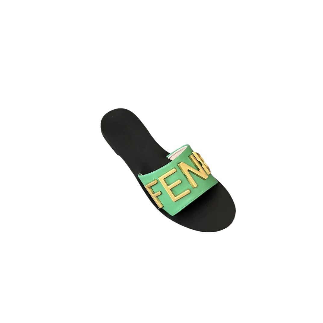 2025 New European and American Style Metal Letter Slippers with One Word Strap for Female Lazy Fashion F Series Cool Slippers 2025 New European and American Style Metal Letter Slippers with One Word Strap for Female Lazy Fashion F Series Cool Slippers