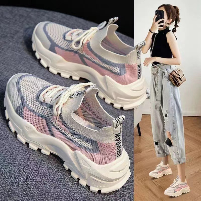 Women's shoes 2024 height increasing women's mesh casual dad shoes breathable sports shoes wholesale and dropshipping one foot shoes children