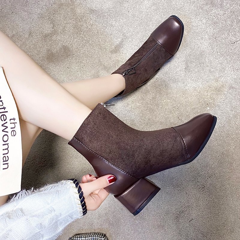 Martin boots for women 2024 autumn new style British style thick heel, mid heel, slim boots retro short boots, front zipper boots for children Martin boots for women 2024 autumn new style British style thick heel, mid heel, slim boots retro short boots, front zipper boots for children