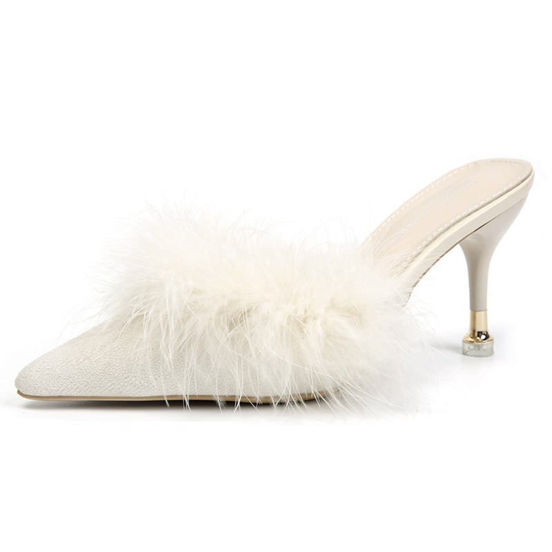2024 New High Heel Slippers for Foreign Trade Large High Heels Thin Heels Hairy Pointed Sandals Wholesale and Delivery for Women 2024 New High Heel Slippers for Foreign Trade Large High Heels Thin Heels Hairy Pointed Sandals Wholesale and Delivery for Women
