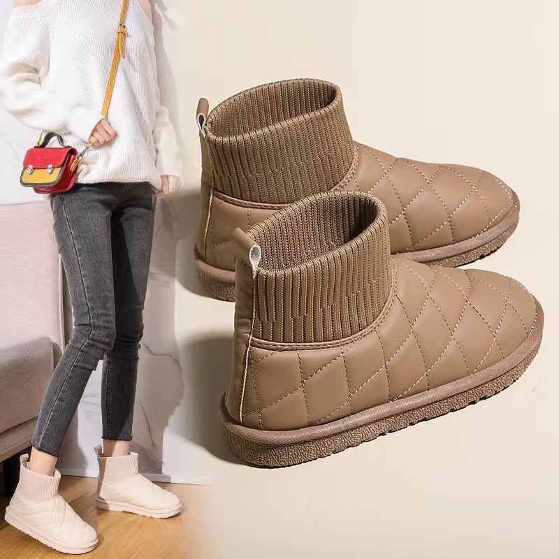Winter new snow boots for women 2023 with plush and thickened women's cotton bean shoes, elastic short tube socks and boots