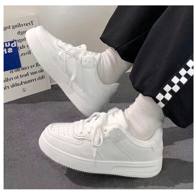 Wholesale of small white shoes for foreign trade 2024 Spring and Autumn new style thick soled pure white round toe board shoes for students, lace up casual shoes for women Wholesale of small white shoes for foreign trade 2024 Spring and Autumn new style thick soled pure white round toe board shoes for students, lace up casual shoes for women