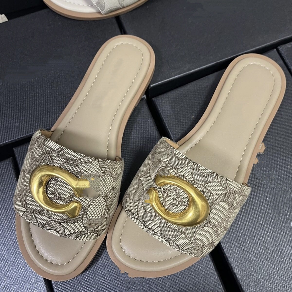 C French style metal buckle women's shoes for outdoor wear 2025 versatile and trendy canvas surface sandals C French style metal buckle women's shoes for outdoor wear 2025 versatile and trendy canvas surface sandals