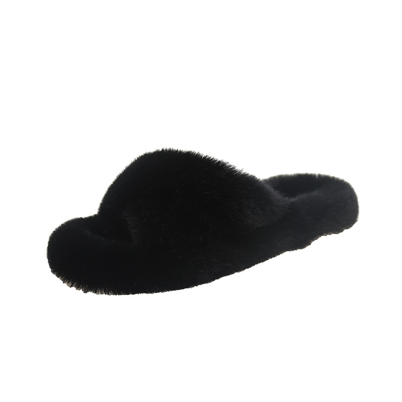 Hairy slippers for women wearing outerwear, internet famous plus size 2024 new item, autumn and winter warm outerwear cross hair slippers wholesale Hairy slippers for women wearing outerwear, internet famous plus size 2024 new item, autumn and winter warm outerwear cross hair slippers wholesale