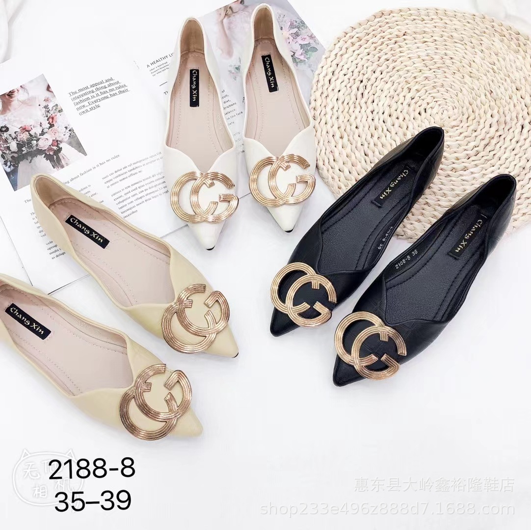 2022 Spring New Women's Shoes Pointed Single Shoes Women's Shallow Mouth Water Diamond Double C-Button Flat Bottom Overbag Shoes 2022 Spring New Women's Shoes Pointed Single Shoes Women's Shallow Mouth Water Diamond Double C-Button Flat Bottom Overbag Shoes