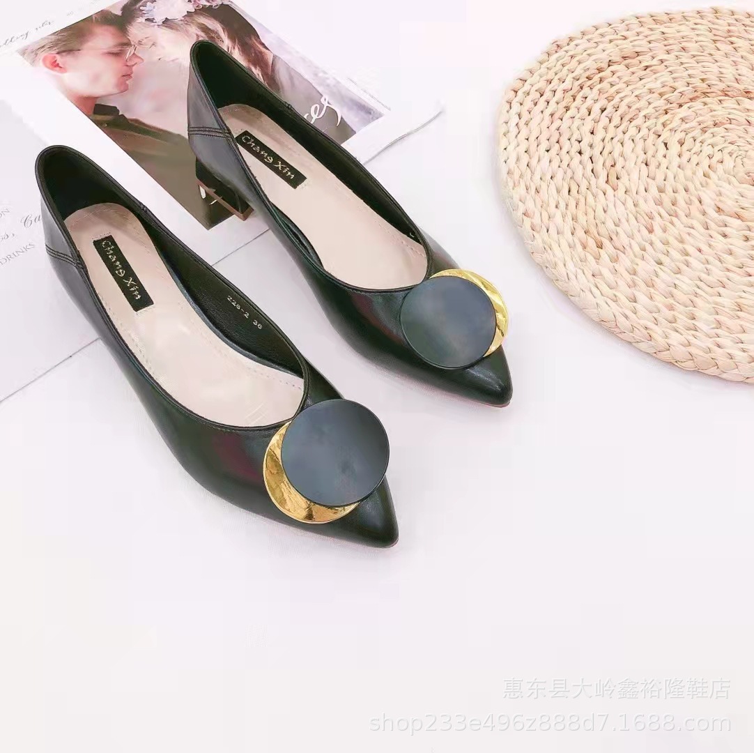 Sharp pointed shallow mouth single shoe for women, 2022 autumn new item, thick heel fashionable four season women's shoes, short heel shoes