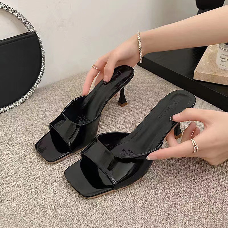 High heeled sandals for women in summer 2024, new style for outerwear, size 42, British style square toe, slim heel, women's slippers wholesale High heeled sandals for women in summer 2024, new style for outerwear, size 42, British style square toe, slim heel, women's slippers wholesale
