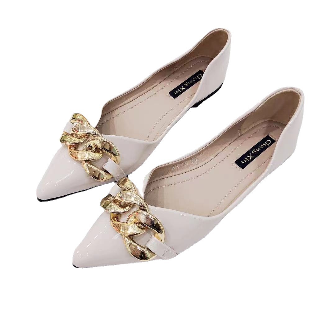 2025 Four Seasons New Women's Shoes Lacquer Leather Pointed Metal Buckle Shallow Mouth Flat Bottom Drip Plastic Overbag Shoes Fashion Style 2025 Four Seasons New Women's Shoes Lacquer Leather Pointed Metal Buckle Shallow Mouth Flat Bottom Drip Plastic Overbag Shoes Fashion Style
