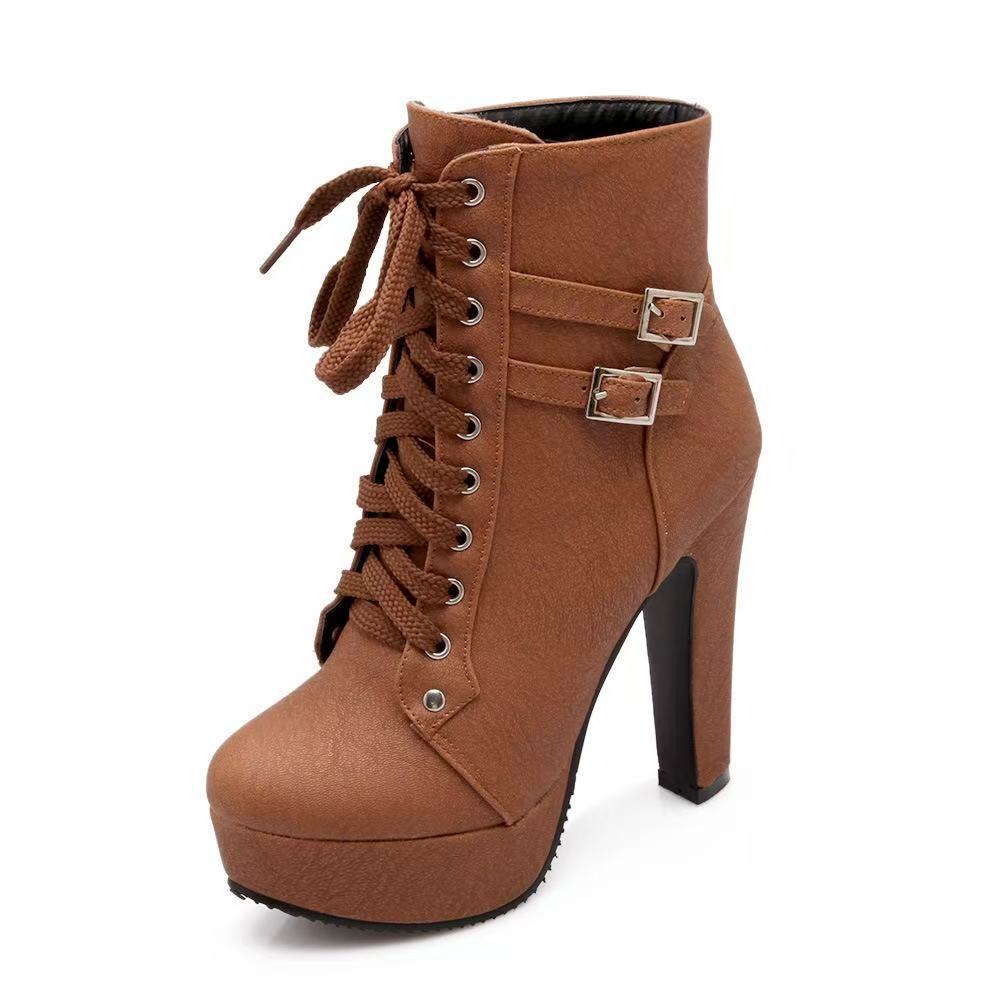 Foreign trade popular European and American style cross strap Martin boots, short boots, high heels, women's shoes, waterproof platform, belt buckle, low cut women's boots Foreign trade popular European and American style cross strap Martin boots, short boots, high heels, women's shoes, waterproof platform, belt buckle, low cut women's boots