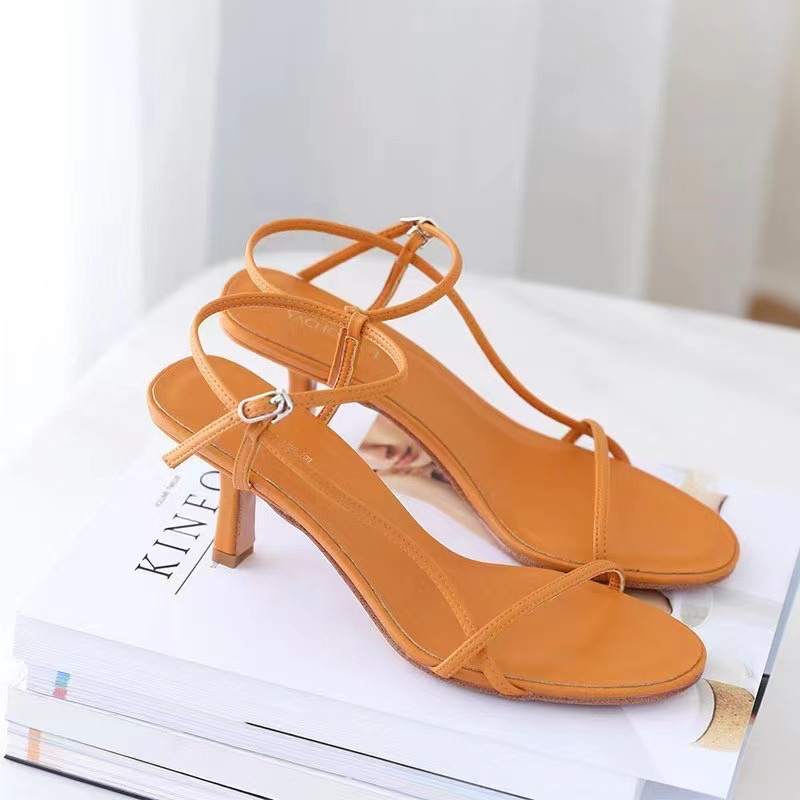 Sandals for Women 2024 New Summer Internet Celebrity Same Style Thin Heel with One Button High Heels Sandals Sexy Open toed Korean Edition Sandals for Women 2024 New Summer Internet Celebrity Same Style Thin Heel with One Button High Heels Sandals Sexy Open toed Korean Edition
