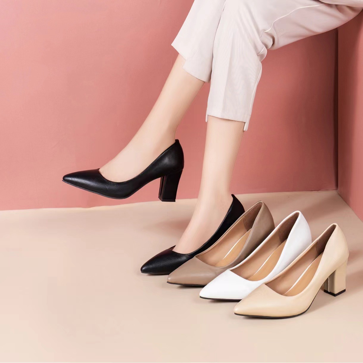 Fashion Single Shoes Women's Coarse Heel 2024 Spring New Pointed Work Shoes Shallow Mouth One Step Kick Korean Version High Heels Simple Fashion Single Shoes Women's Coarse Heel 2024 Spring New Pointed Work Shoes Shallow Mouth One Step Kick Korean Version High Heels Simple