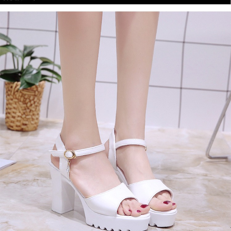 Summer 2024 New Korean version Thick Heel One Button Fish Mouth Sandals Waterproof Platform Versatile Ultra High Heel Thick Bottom Women's Shoes Summer 2024 New Korean version Thick Heel One Button Fish Mouth Sandals Waterproof Platform Versatile Ultra High Heel Thick Bottom Women's Shoes