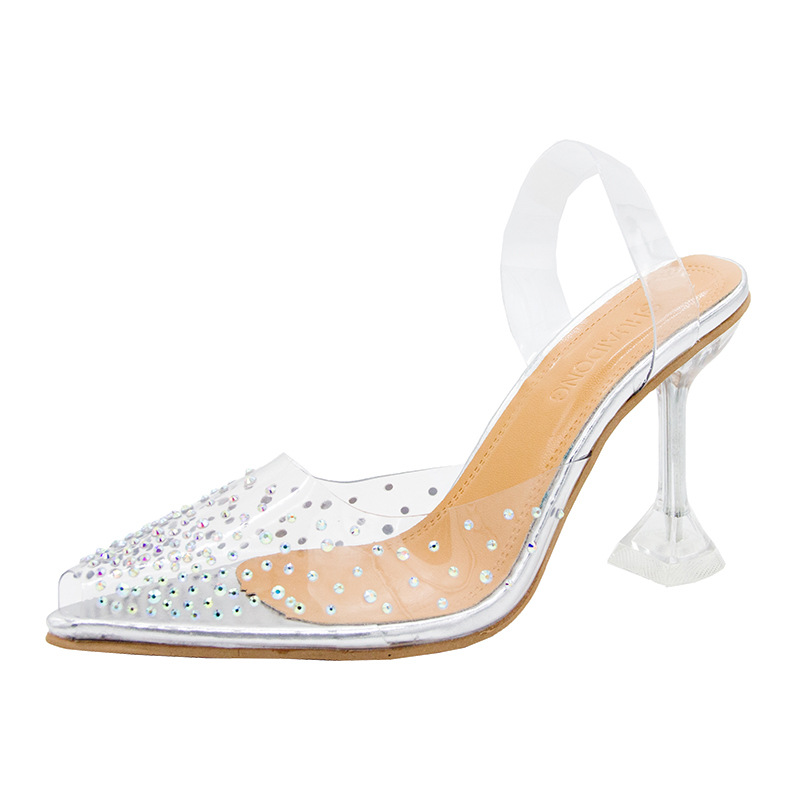 European and American plus size transparent high-heeled sandals for women wearing high heels with rhinestones, fishmouth shoes, slim high heels, and crystal shoes European and American plus size transparent high-heeled sandals for women wearing high heels with rhinestones, fishmouth shoes, slim high heels, and crystal shoes