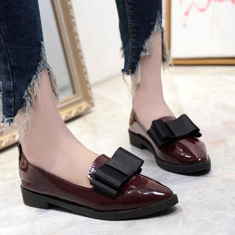 Spring Korean version bow pointed casual low top single shoes for women, flat bottomed shallow mouth simple slip on commuting women's leather shoes Spring Korean version bow pointed casual low top single shoes for women, flat bottomed shallow mouth simple slip on commuting women's leather shoes