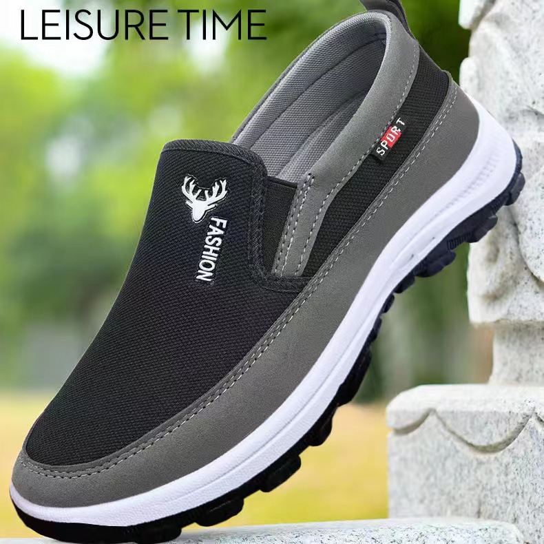 Spring New Old Beijing Cloth Shoes, Walking Shoes, Men's Casual Shoes, Low cut Soft soled Canvas Shoes, Middle aged and Elderly Shoes