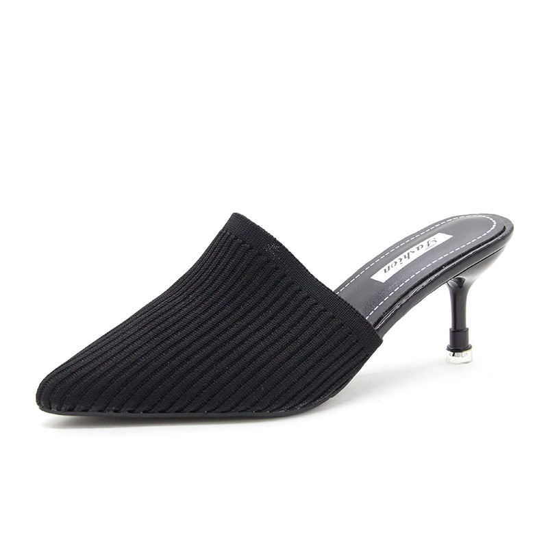 Knitted Half Slippers High Heels Baotou Foreign Trade Women's Summer New Fashionable Half Top Shoes Single Shoes Fashionable Thin Heels Cool Slippers Knitted Half Slippers High Heels Baotou Foreign Trade Women's Summer New Fashionable Half Top Shoes Single Shoes Fashionable Thin Heels Cool Slippers