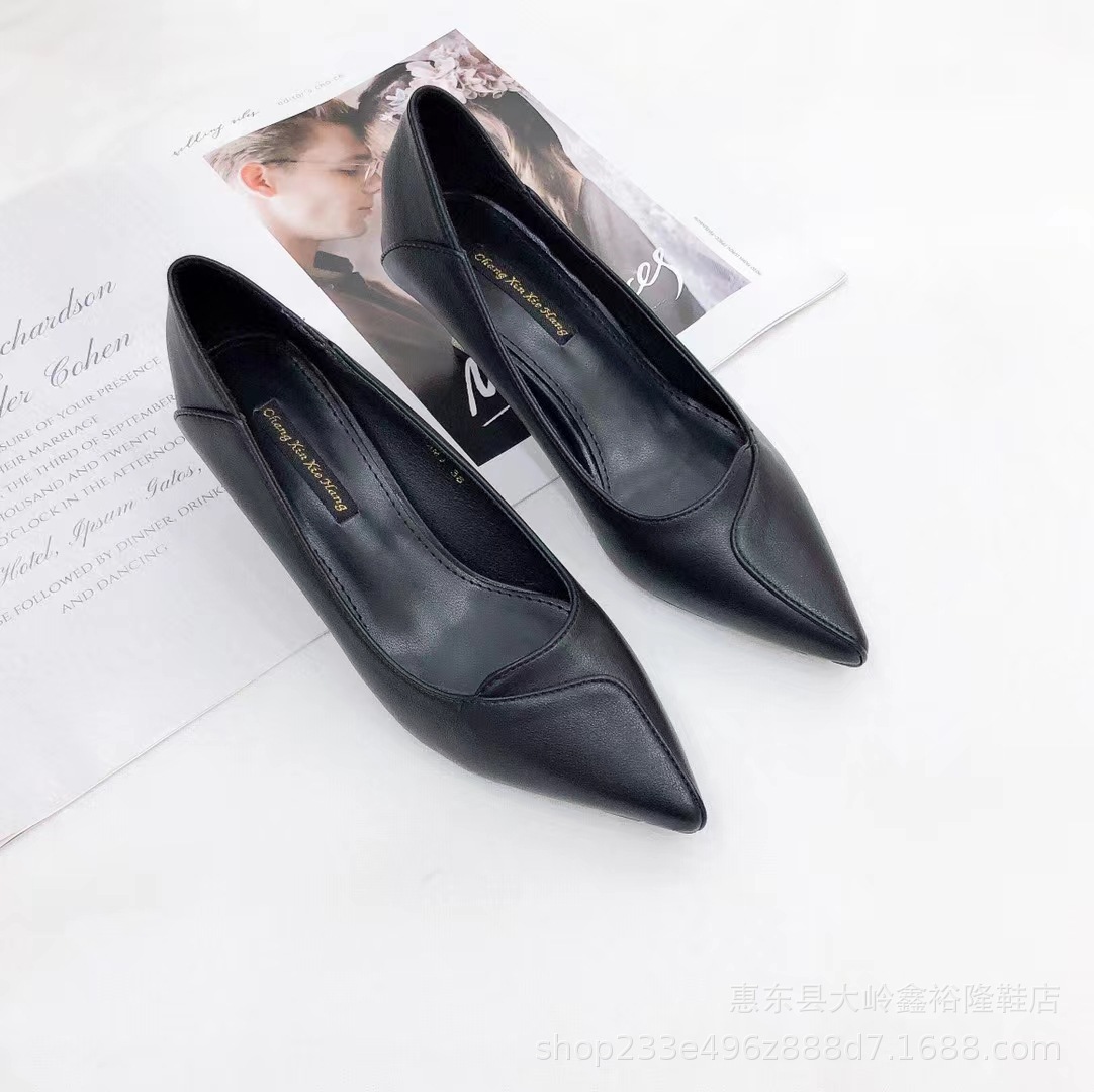 2022 Summer New Soft Leather Single Shoes with Pointed and Fine Heels for Professional Formal Work Shoes