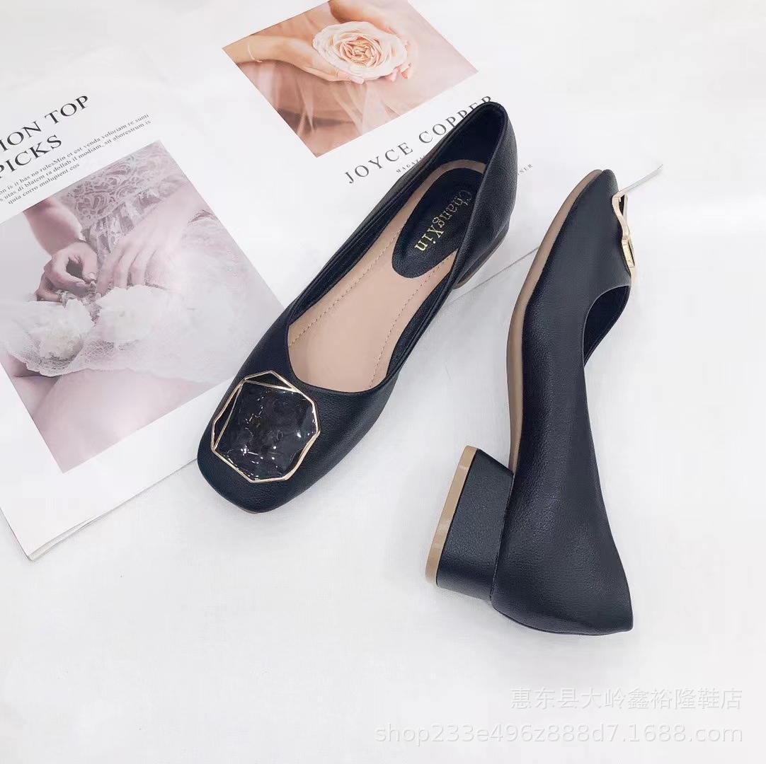2022 new coarse order shoes for women, shallow mouth square toe bag shoes, casual and gentle shoes