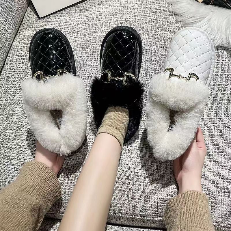 New women's snow boots, winter casual shoes with plush cotton boots, low cut, one foot lazy bean shoes