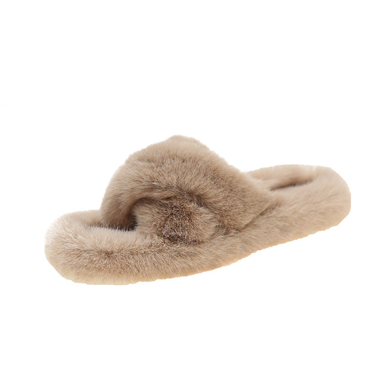 Hairy slippers for women wearing outerwear, internet famous plus size 2024 new item, autumn and winter warm outerwear cross hair slippers wholesale Hairy slippers for women wearing outerwear, internet famous plus size 2024 new item, autumn and winter warm outerwear cross hair slippers wholesale