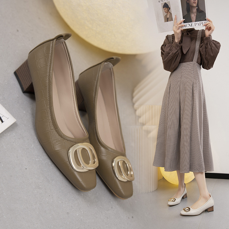 New Style French Fangtou Spring and Autumn New Professional Work Shoes Style Fairy Style Casual Single Shoes Women's Coarse Heel