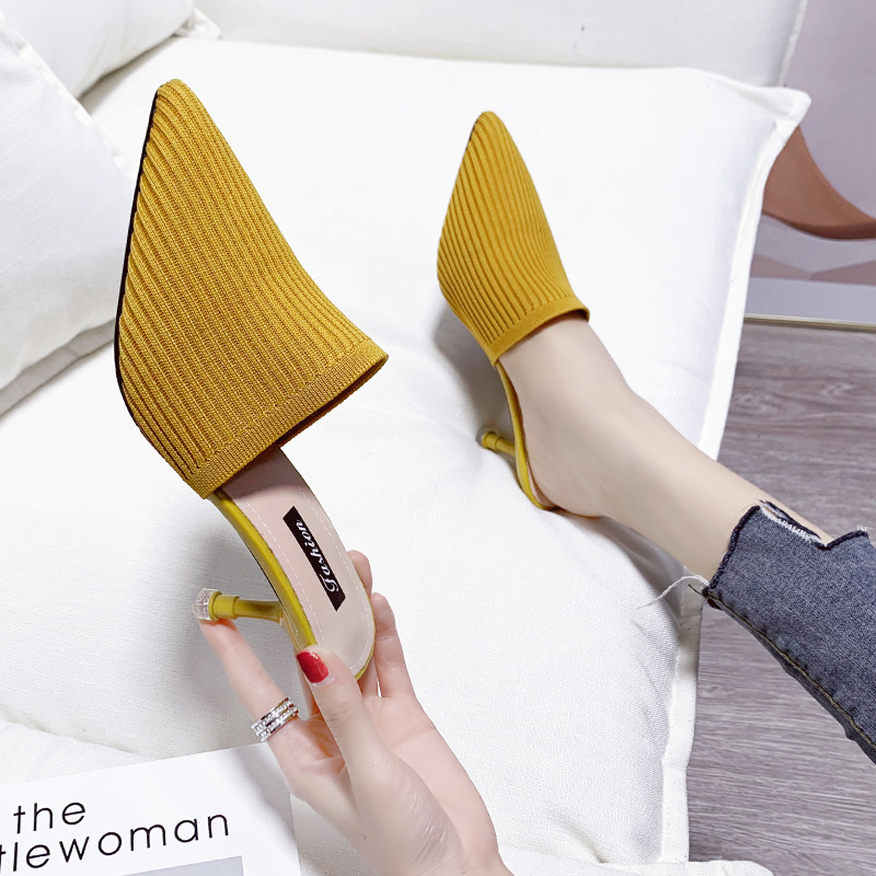 Knitted Half Slippers High Heels Baotou Foreign Trade Women's Summer New Fashionable Half Top Shoes Single Shoes Fashionable Thin Heels Cool Slippers Knitted Half Slippers High Heels Baotou Foreign Trade Women's Summer New Fashionable Half Top Shoes Single Shoes Fashionable Thin Heels Cool Slippers